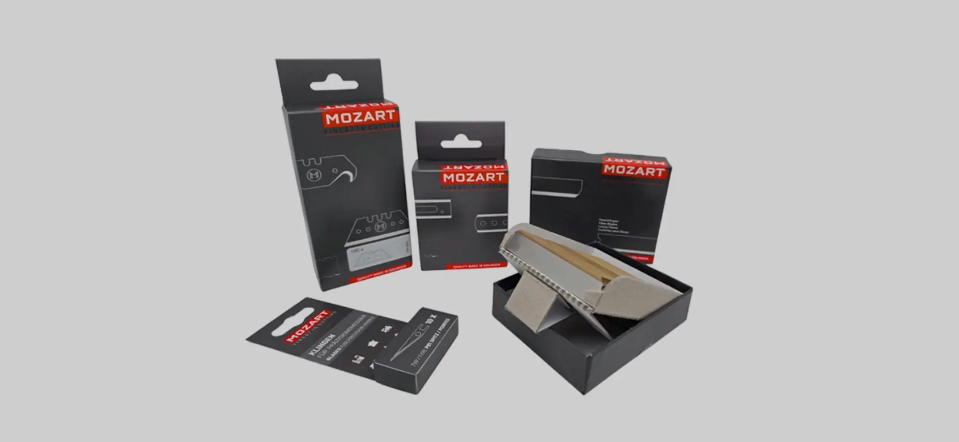 Verpackungsbeispiele der MOZART Blades Solingen
